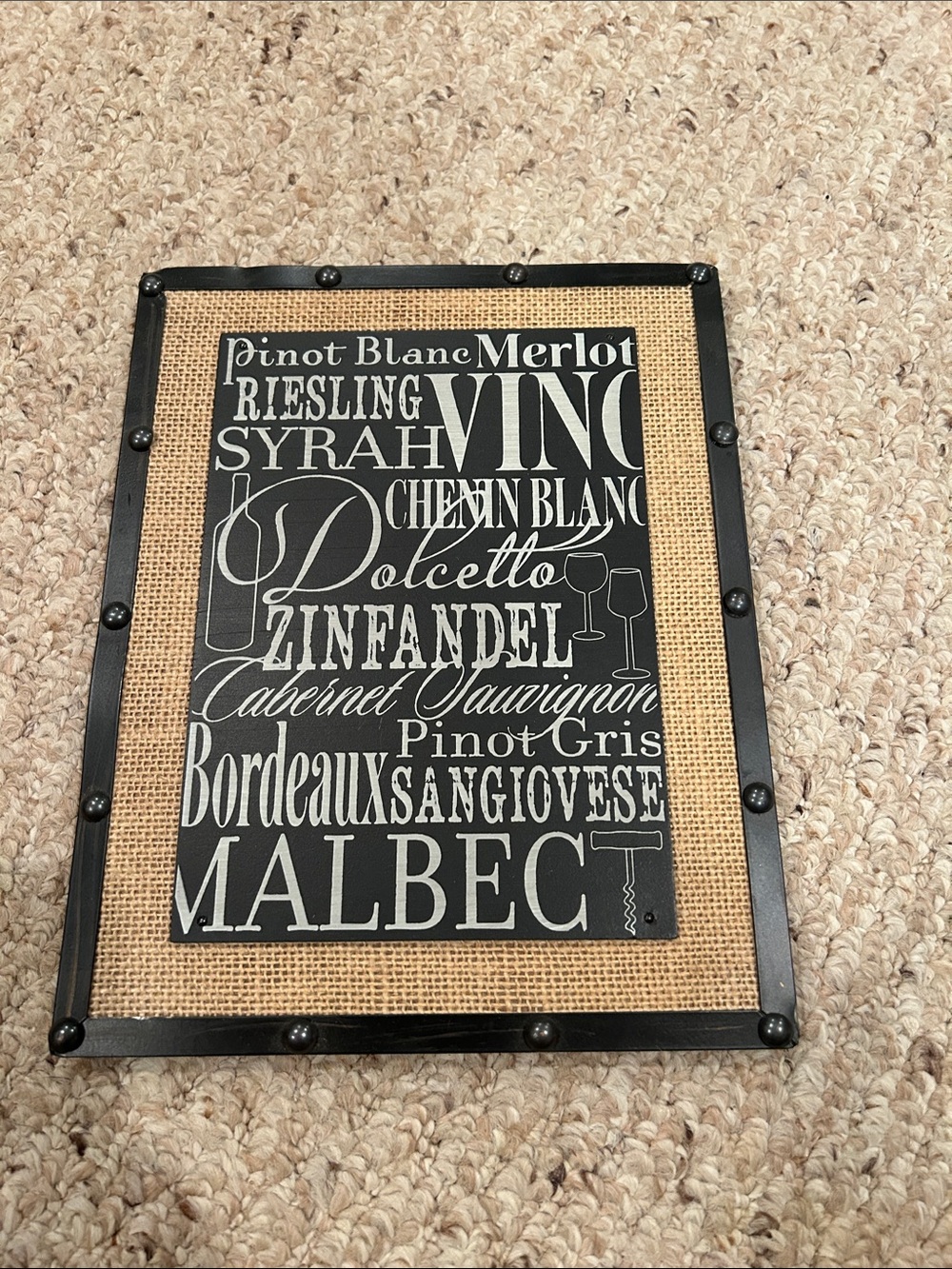 Rustic Wine Varietals Picture Frame - Black Frame, Burlap Mat